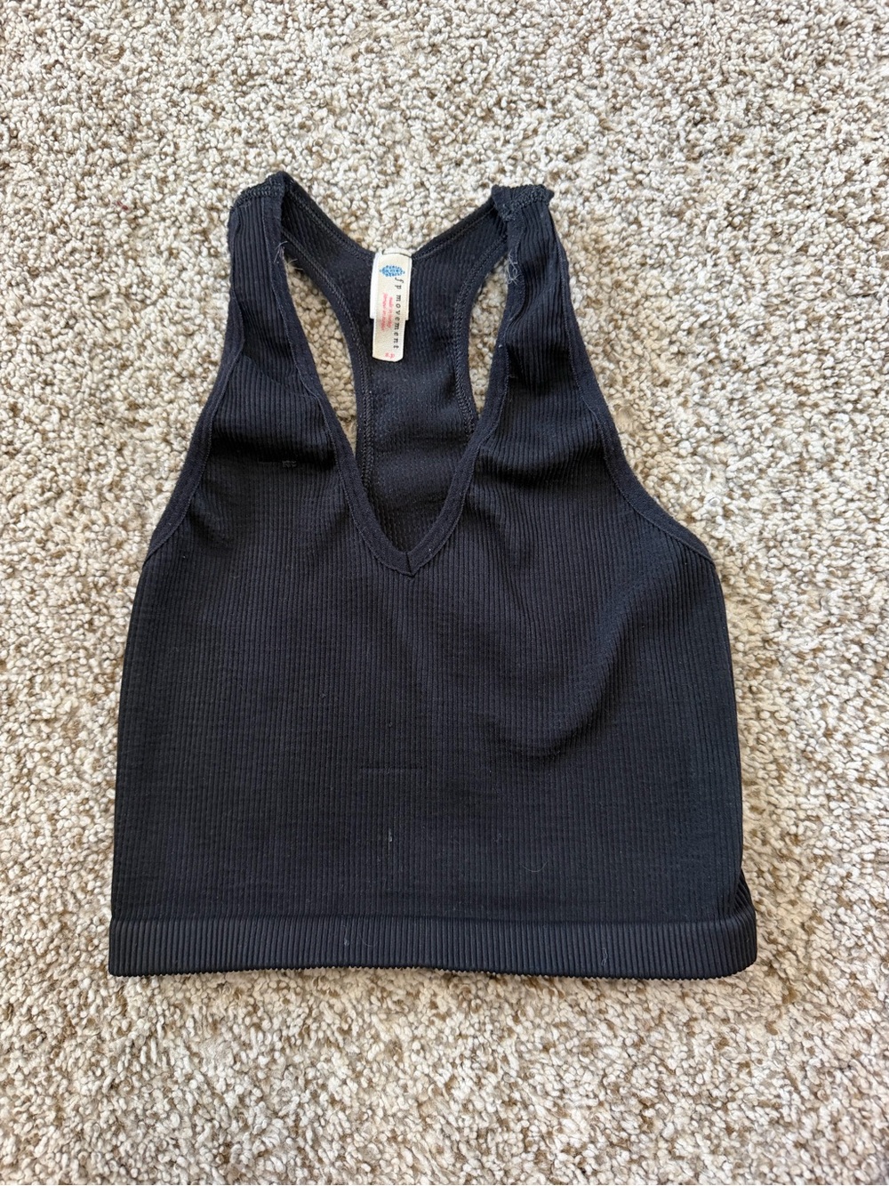 Free People Black Ribbed V-Neck Racerback Crop